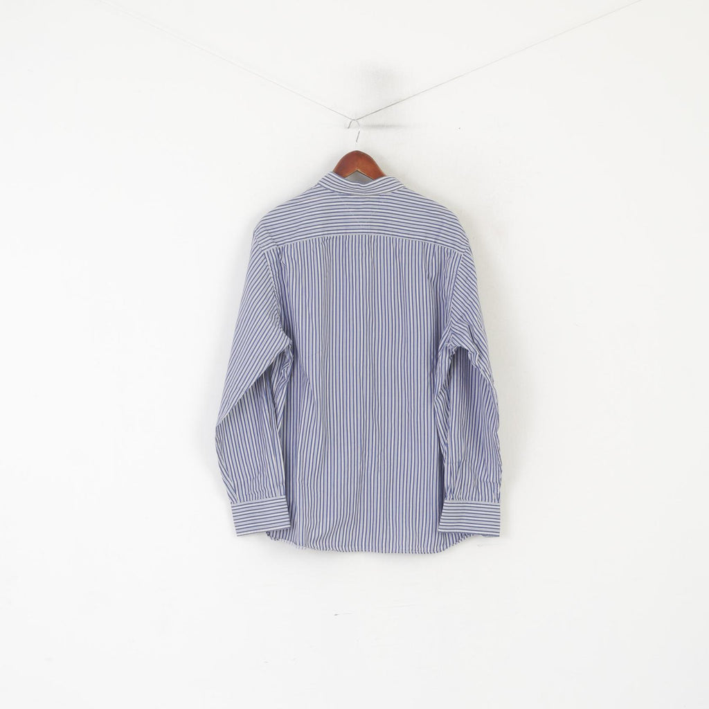 Tommy Hilfiger Men XL Casual Shirt Blue Cotton Striped Button Down Collar Top
