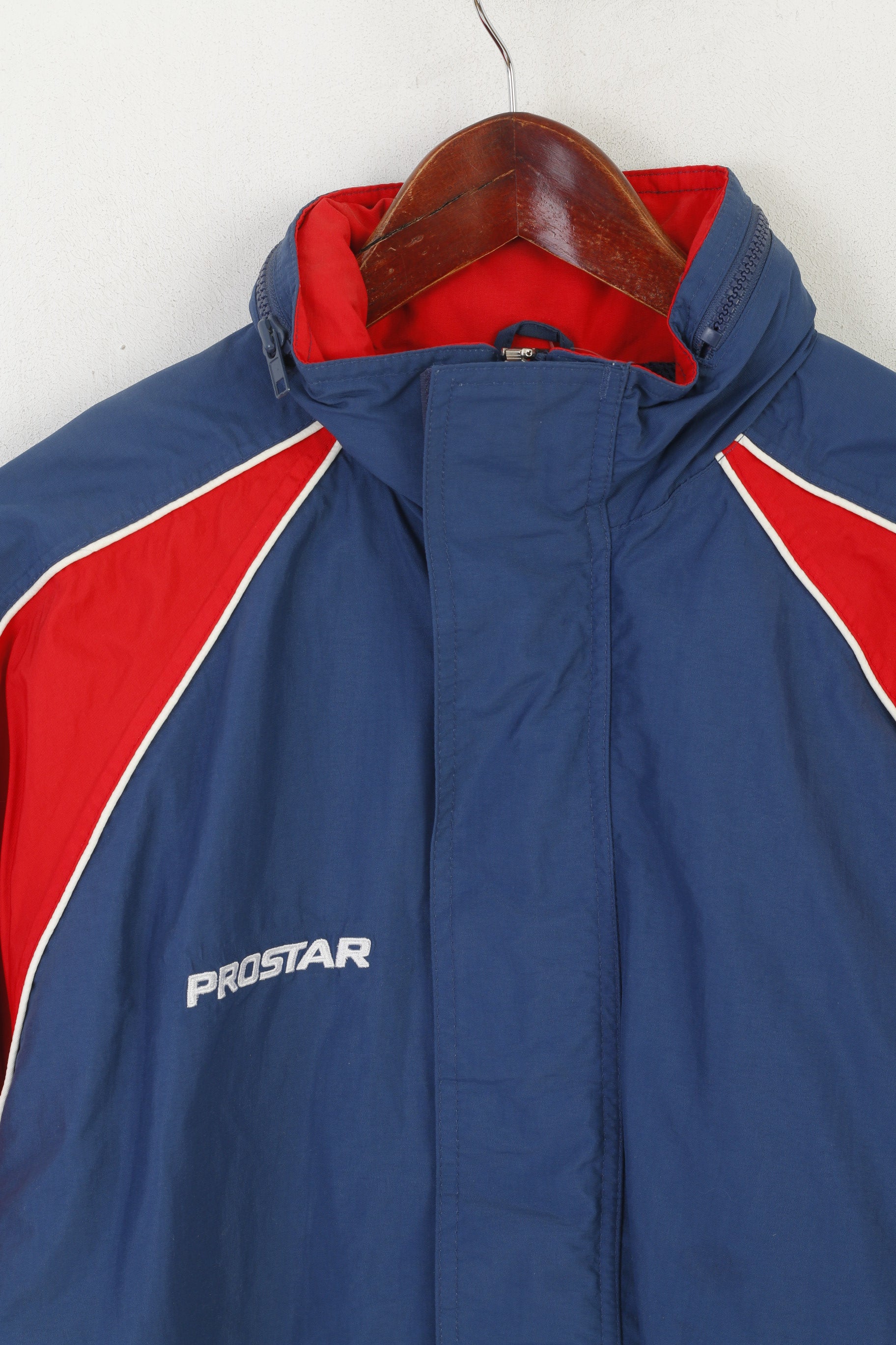 Prostar Boys LY 14 Age Veste Marine Rouge Nylon Étanche Capuche Cachée Haut Vintage