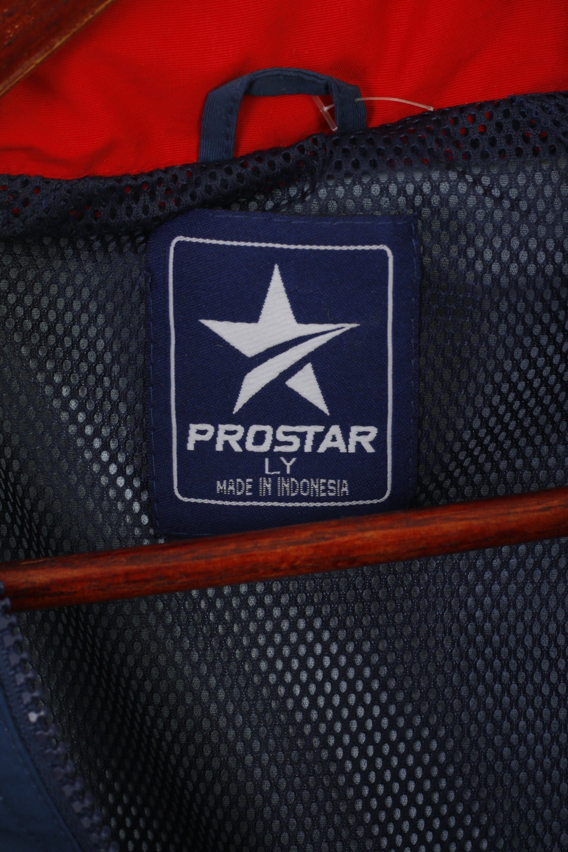 Prostar Boys LY 14 Age Veste Marine Rouge Nylon Étanche Capuche Cachée Haut Vintage