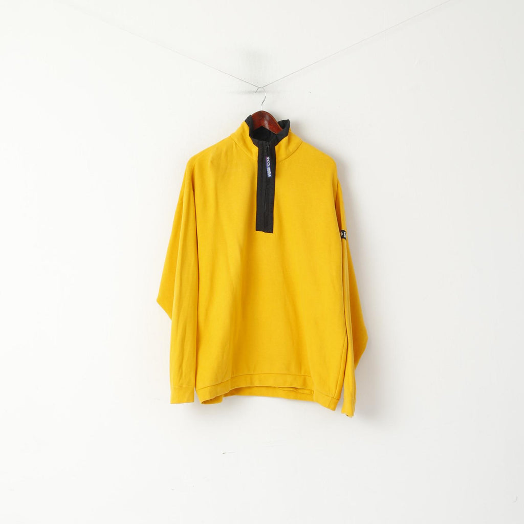 Columbia Sportswear Felpa da uomo L Felpa gialla in cotone con zip Collo Top sportivo vintage anni '90
