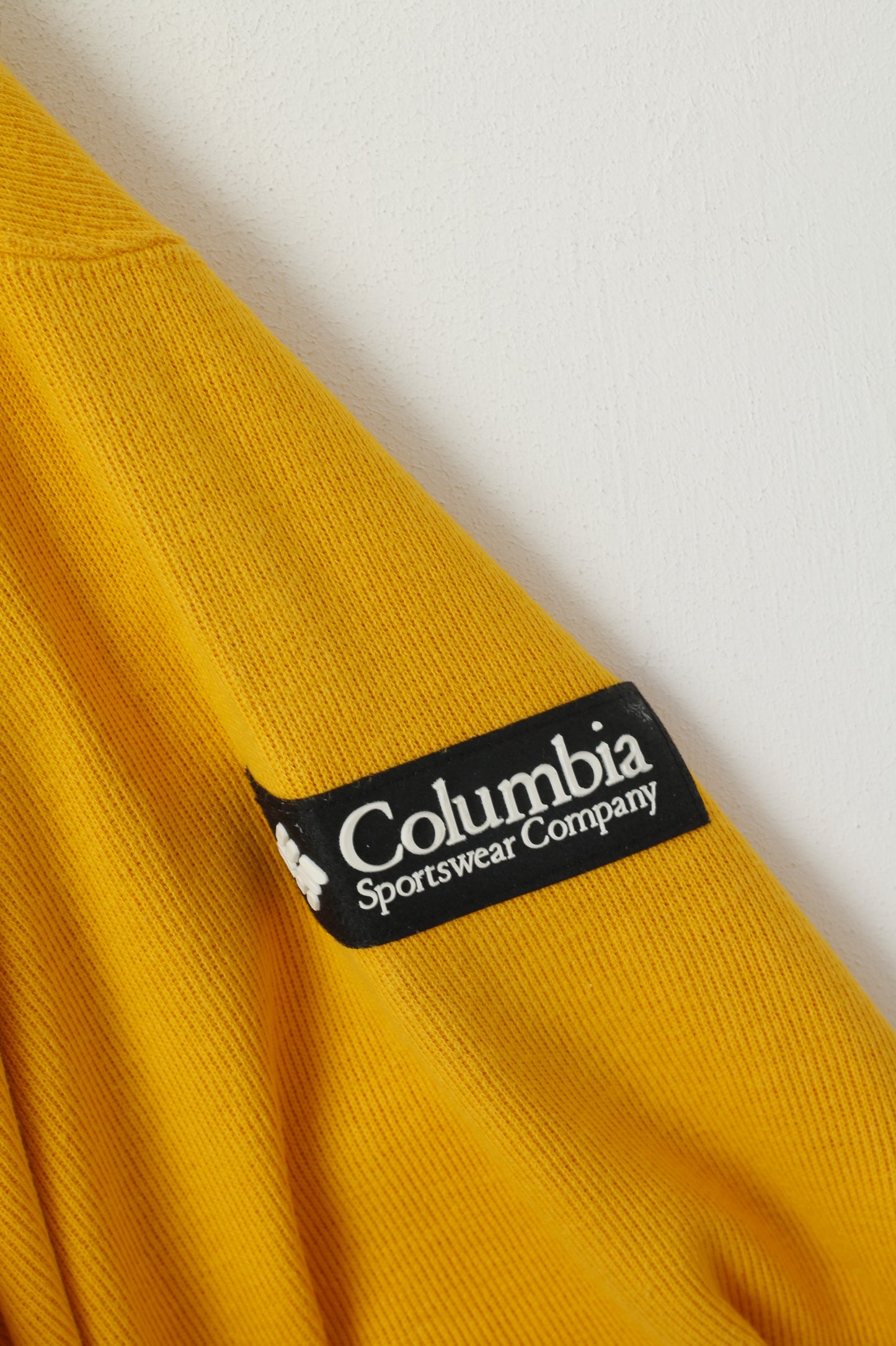 Columbia Sportswear Felpa da uomo L Felpa gialla in cotone con zip Collo Top sportivo vintage anni '90
