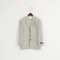 Massaro Men 54 Blazer Cream Checkered Wool Italy Shoulder Pads Single Breasted Jacket