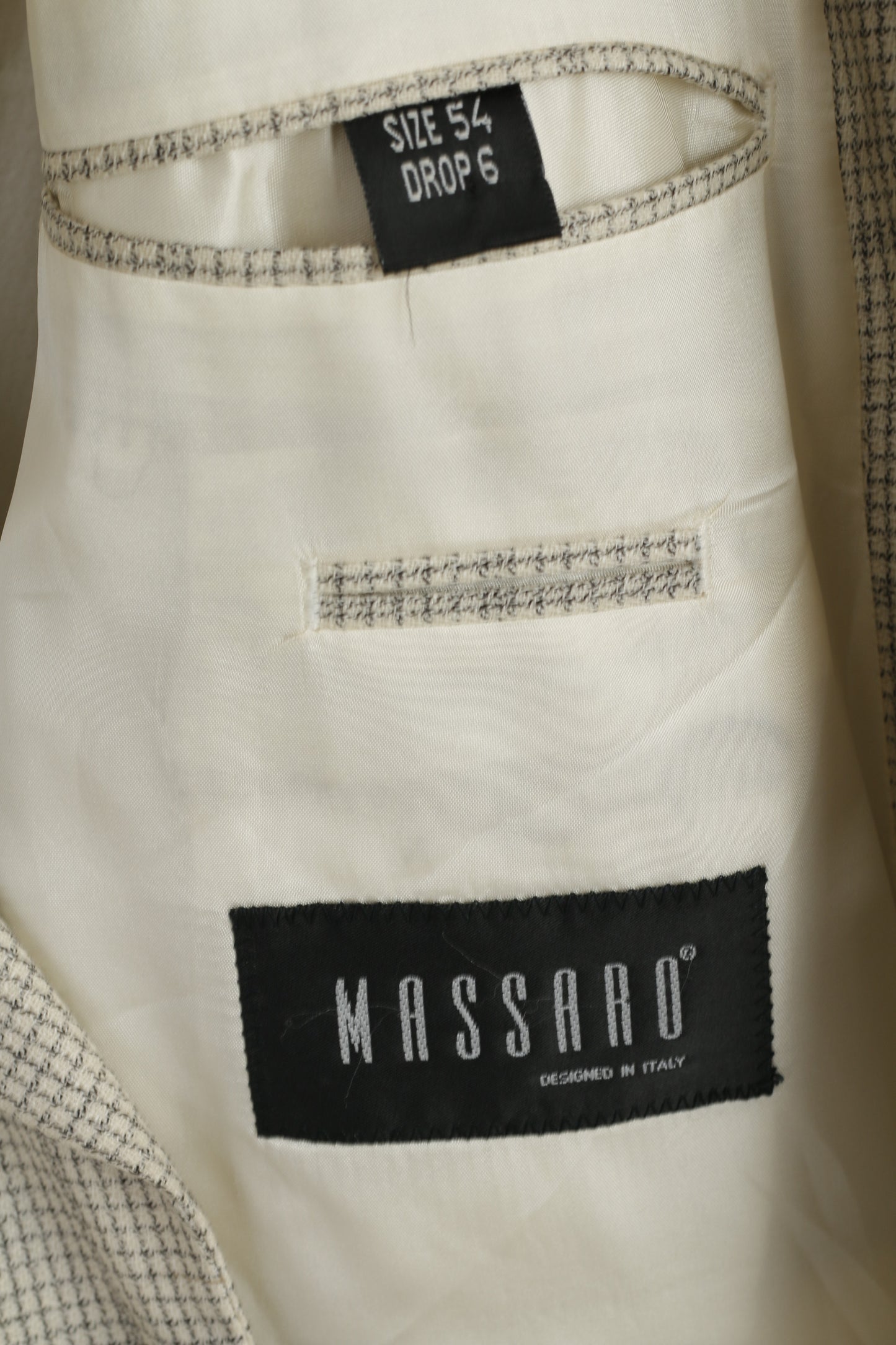 Massaro Hommes 54 Blazer Crème À Carreaux Laine Italie Épaulettes Veste Simple Boutonnage