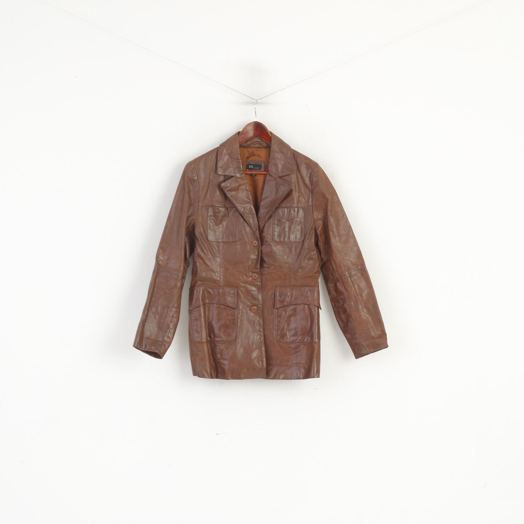 SIS by Sisters Femme L (M) Veste Marron Cuir Vintage Blazer Simple Boutonnage