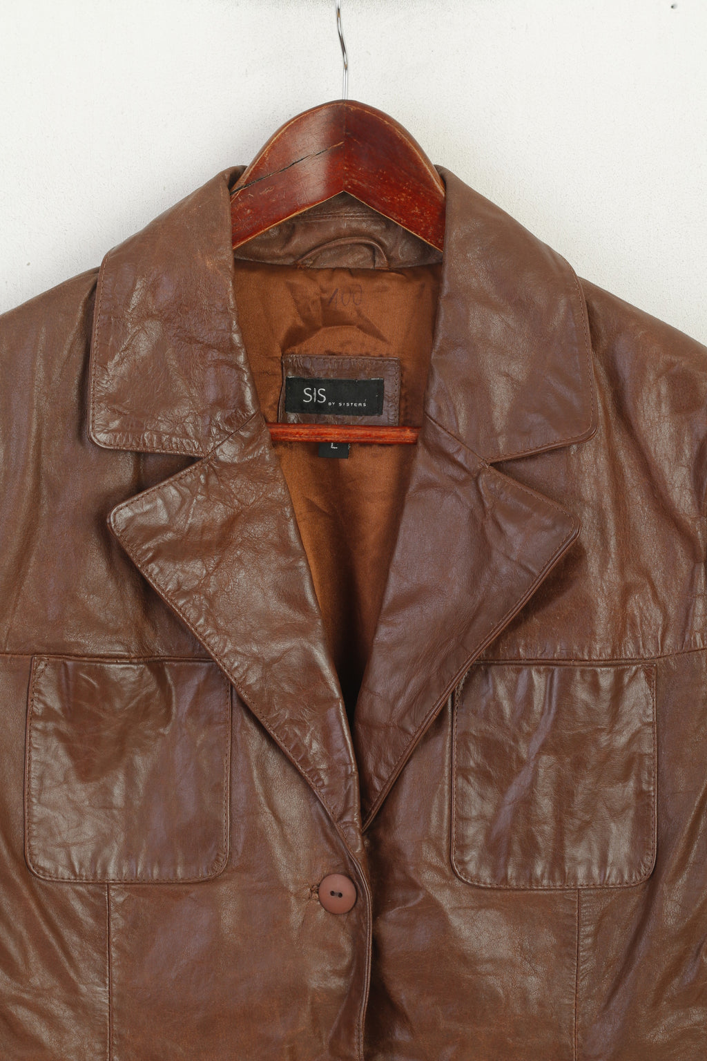 SIS by Sisters Femme L (M) Veste Marron Cuir Vintage Blazer Simple Boutonnage