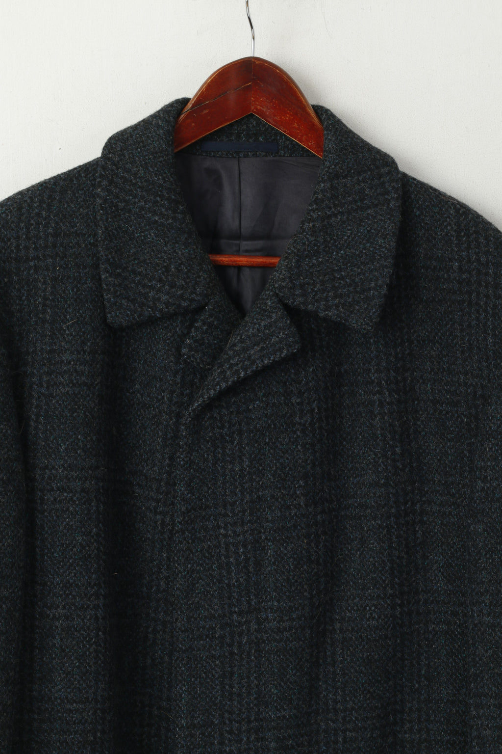 Joba International Men 48 M Coat Navy Check 70s Wool Vintage Single Breasted Classic Top