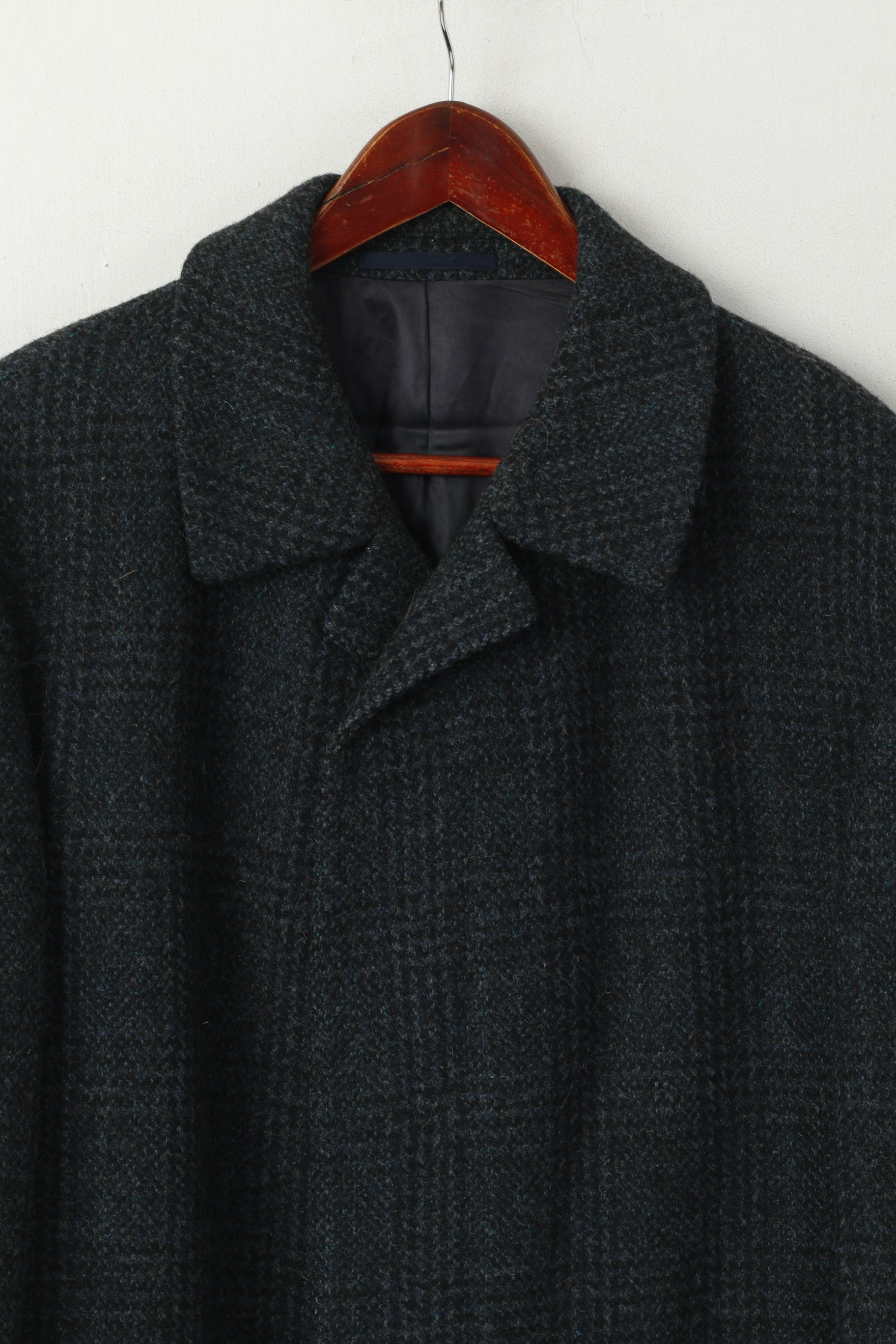 Joba International Men 48 M Coat Navy Check 70s Wool Vintage Single Breasted Classic Top