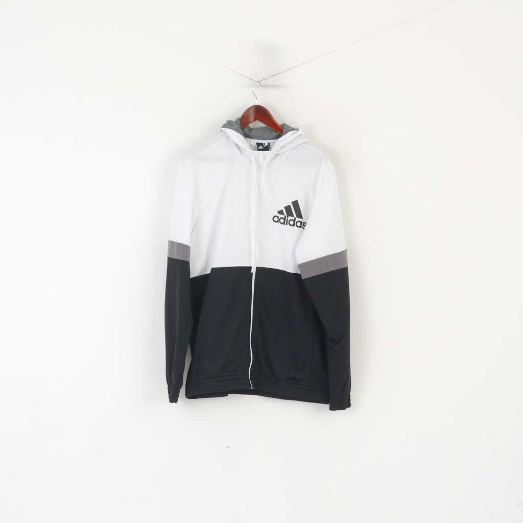Adidas Men XL Sweatshirt White Shiny Hooded Zip Up Activewear Track Top