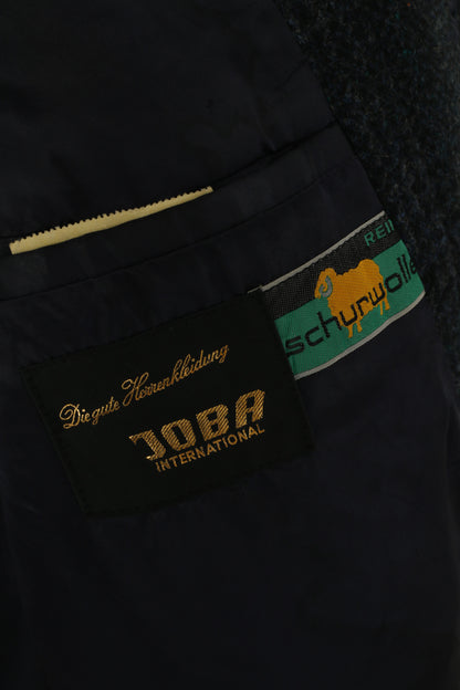 Joba International Hommes 48 M Manteau Bleu Marine à Carreaux Années 70 Laine Vintage Simple Boutonnage Haut Classique