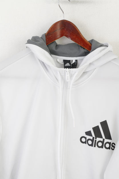 Adidas Men XL Sweatshirt White Shiny Hooded Zip Up Activewear Track Top