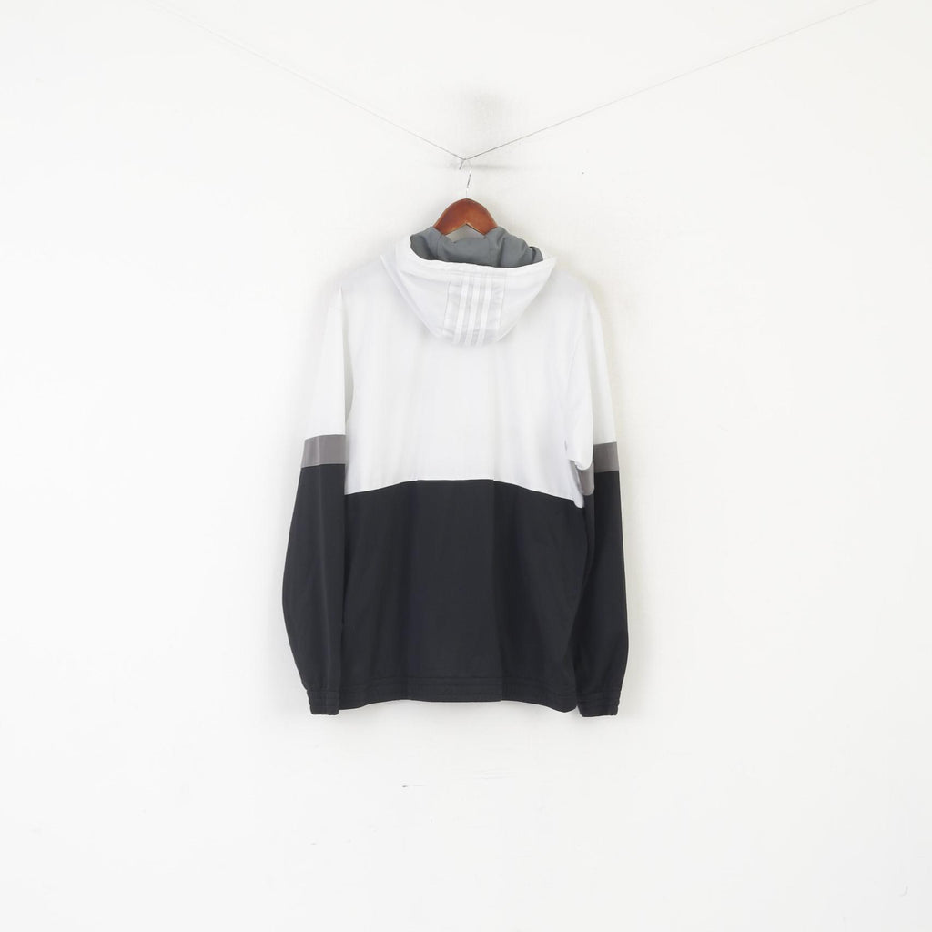 Adidas Men XL Sweatshirt White Shiny Hooded Zip Up Activewear Track Top