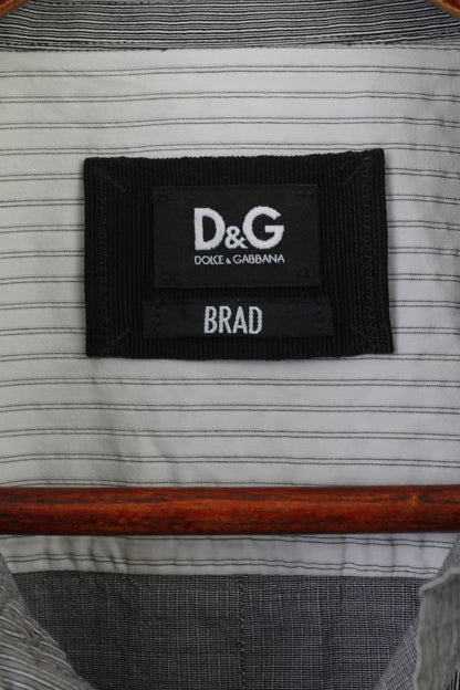 Dolce & Gabbana Men 16.5 42 M Casual Shirt Grey Striped Cotton Brad Long Sleeve Top