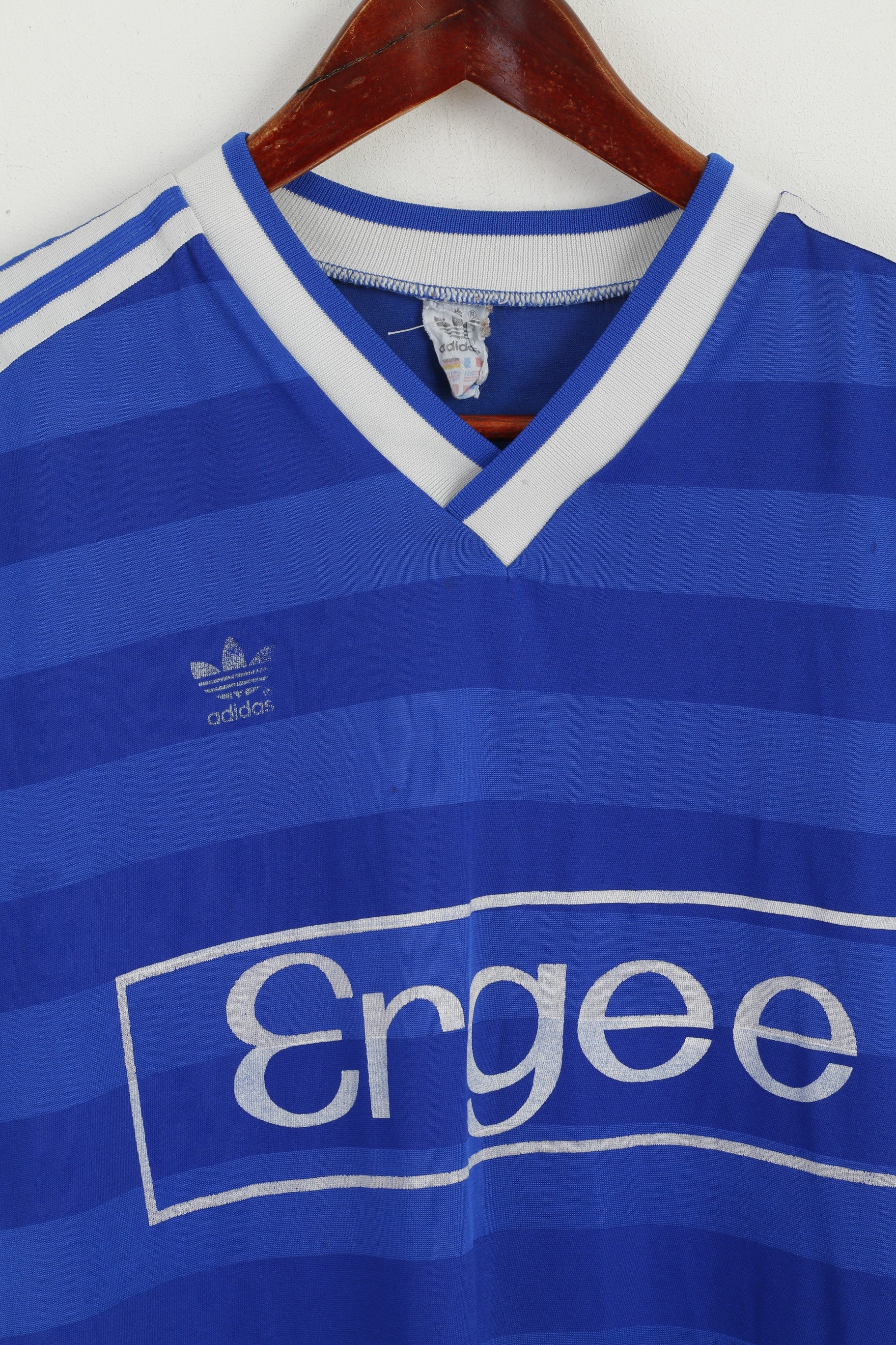 Adidas Homme L (M) Chemise Bleu Ergee #15 vintage Made in West Germany Jersey Top