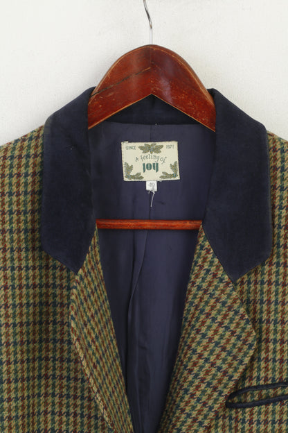 A Feeling Of Joy Women 40 M Blazer Green Houndstooth Vintage Single Breasted Jacket