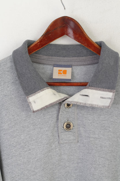 Hugo Boss Orange Hommes XL Polo Gris Coton Manches Longues Boutons Détaillés Haut