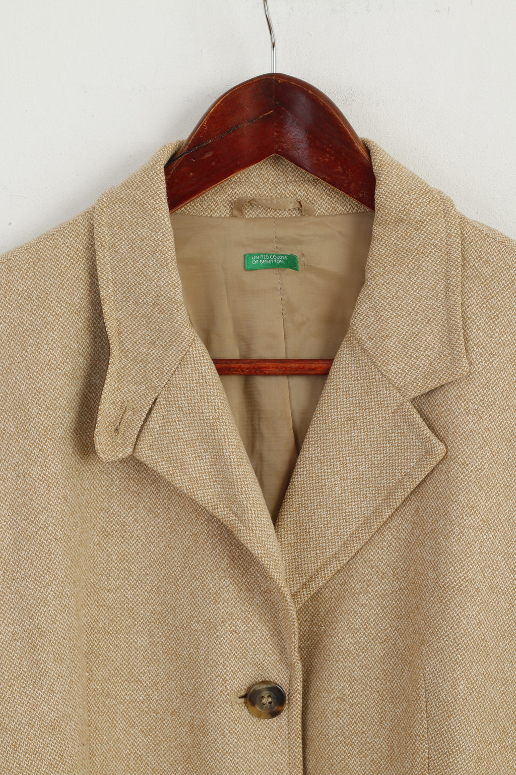 United Colors Of Benetton Women 46 M Blazer Beige Single Breasted Wool Jacket