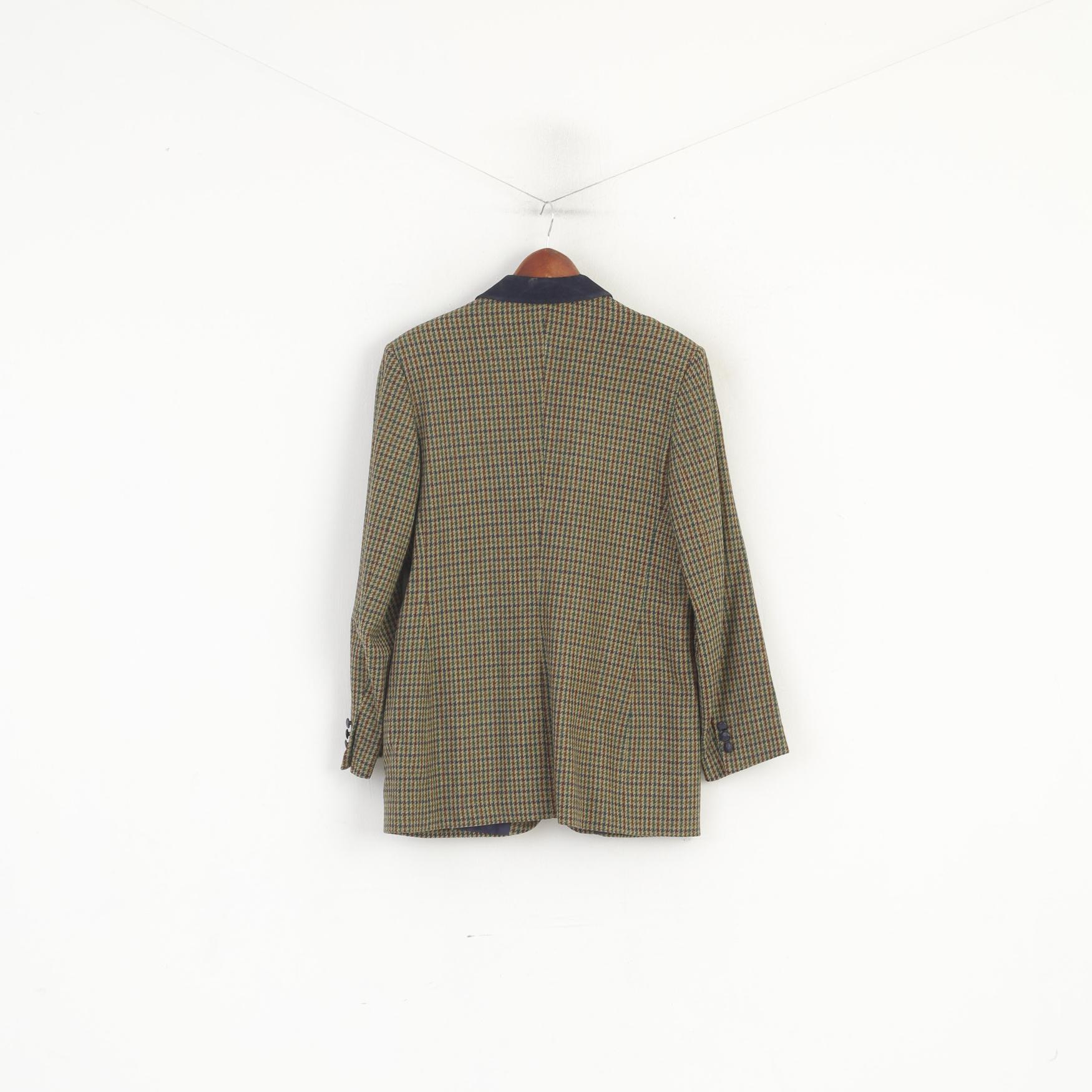 A Feeling Of Joy Women 40 M Blazer Green Houndstooth Vintage Single Breasted Jacket