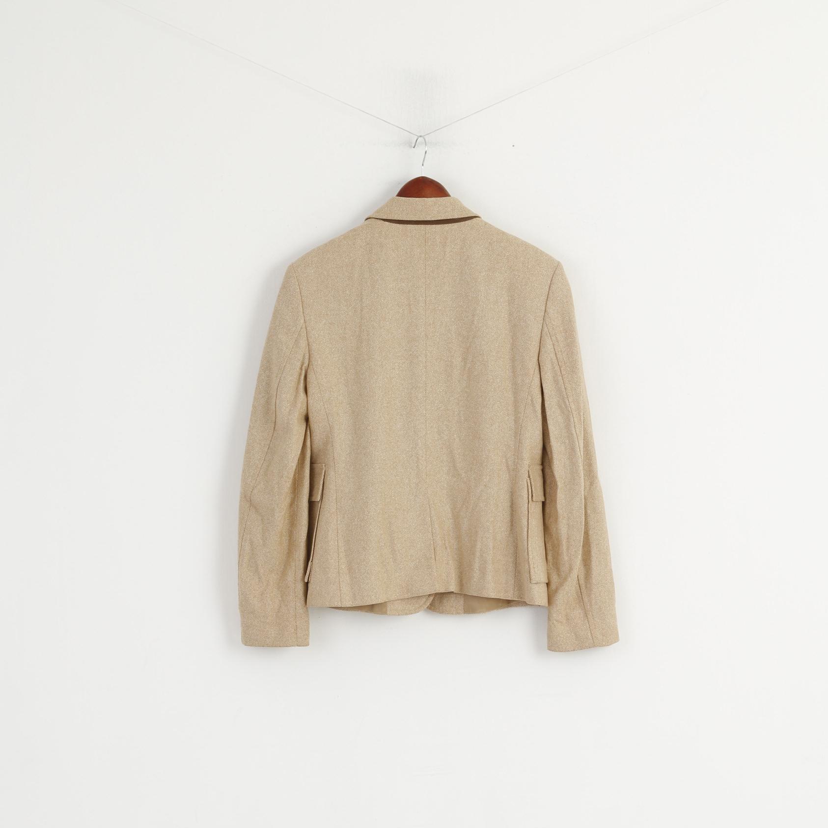 United Colors Of Benetton Women 46 M Blazer Beige Single Breasted Wool Jacket