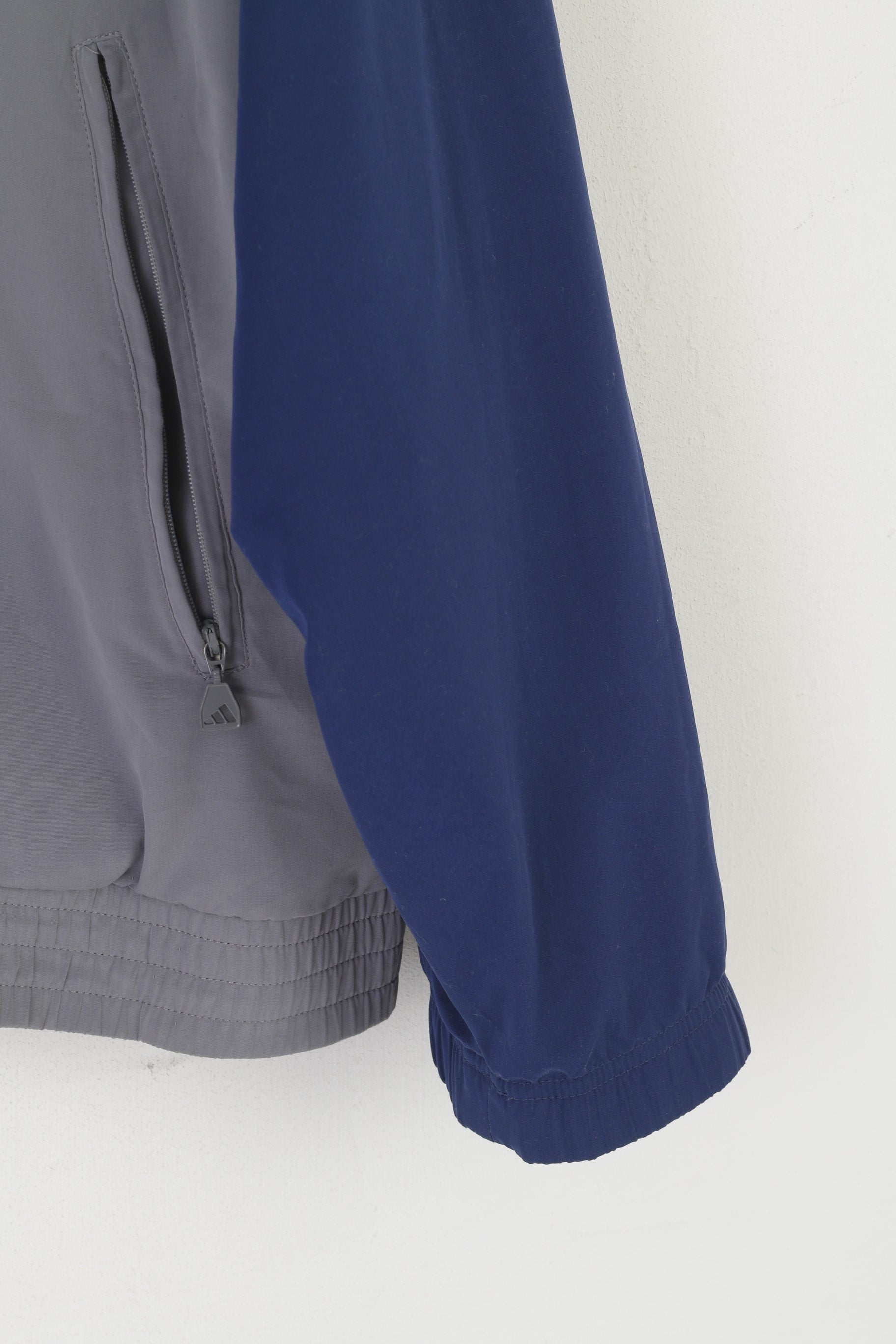 Adidas Men L Jacket Navy Grey vintage Full Zipper 90s Lightweight Sportswear Top