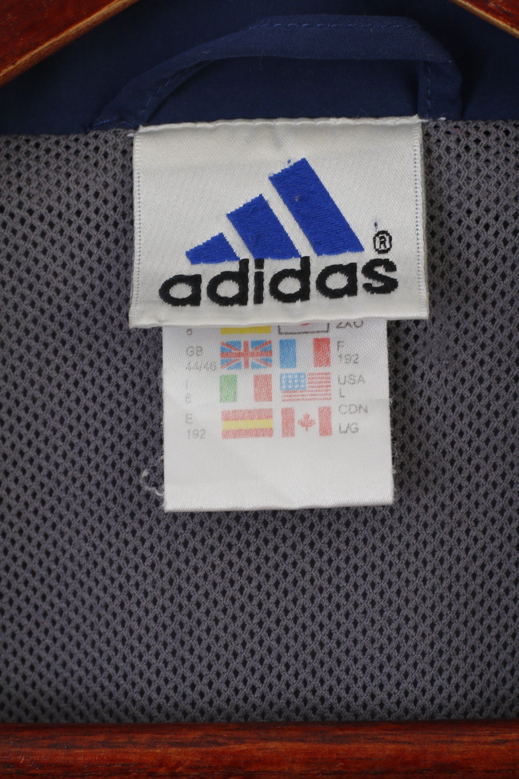 Adidas Men L Jacket Navy Grey vintage Full Zipper 90s Lightweight Sportswear Top