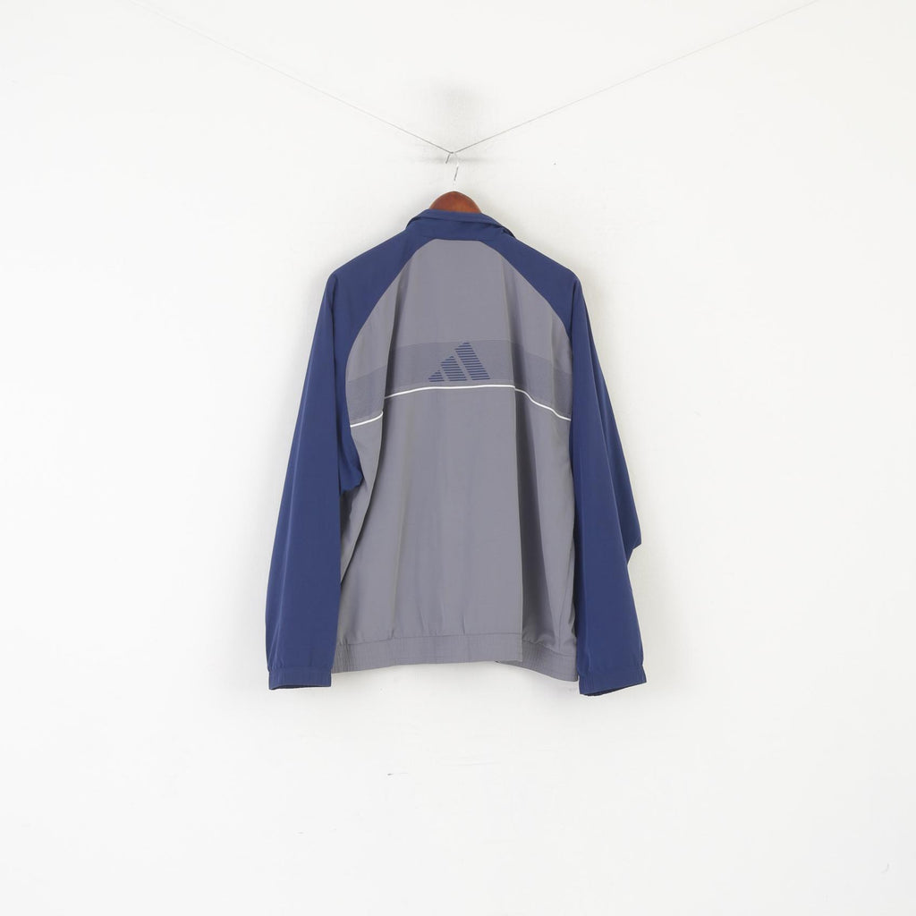 Adidas Men L Jacket Navy Grey vintage Full Zipper 90s Lightweight Sportswear Top