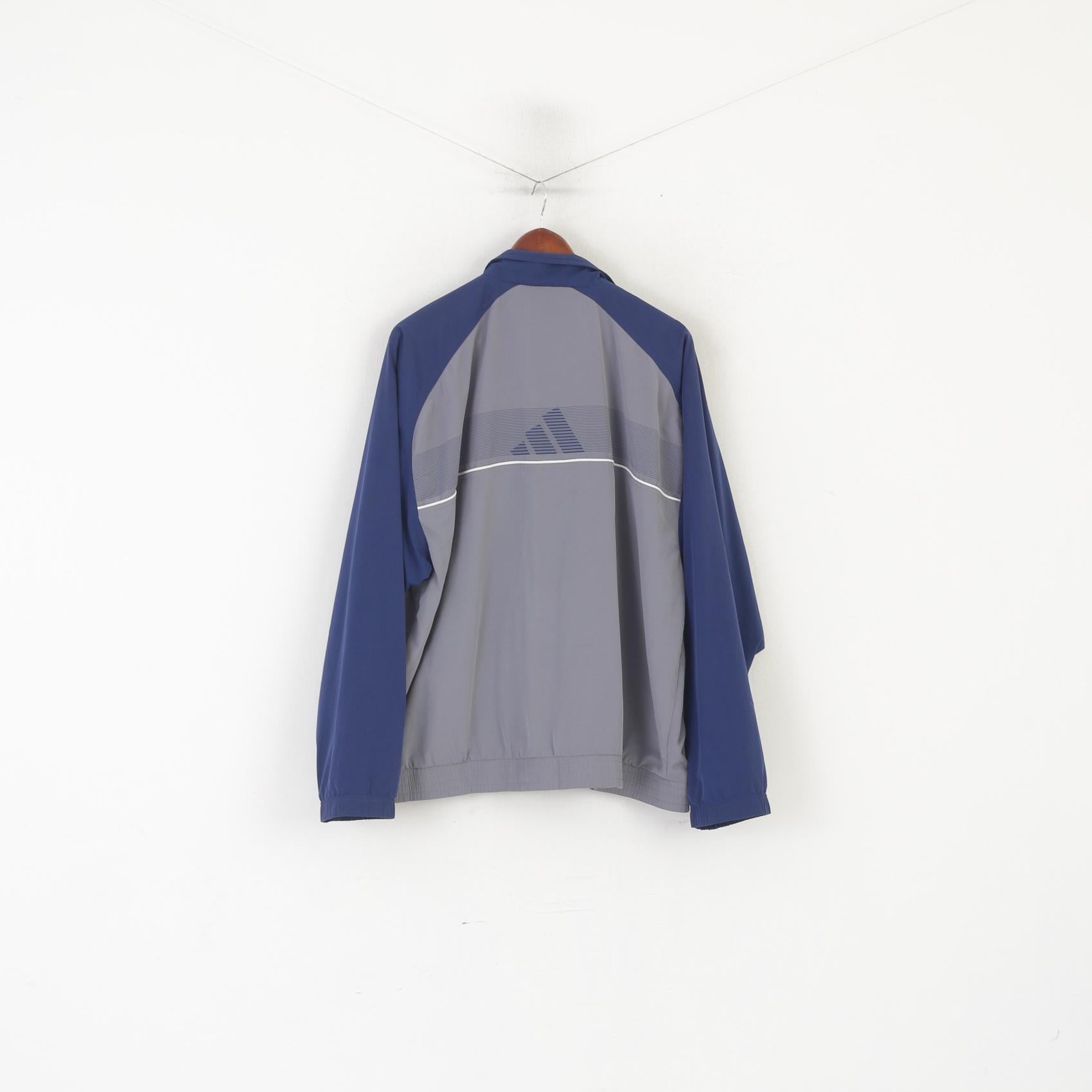 Adidas Men L Jacket Navy Grey vintage Full Zipper 90s Lightweight Sportswear Top