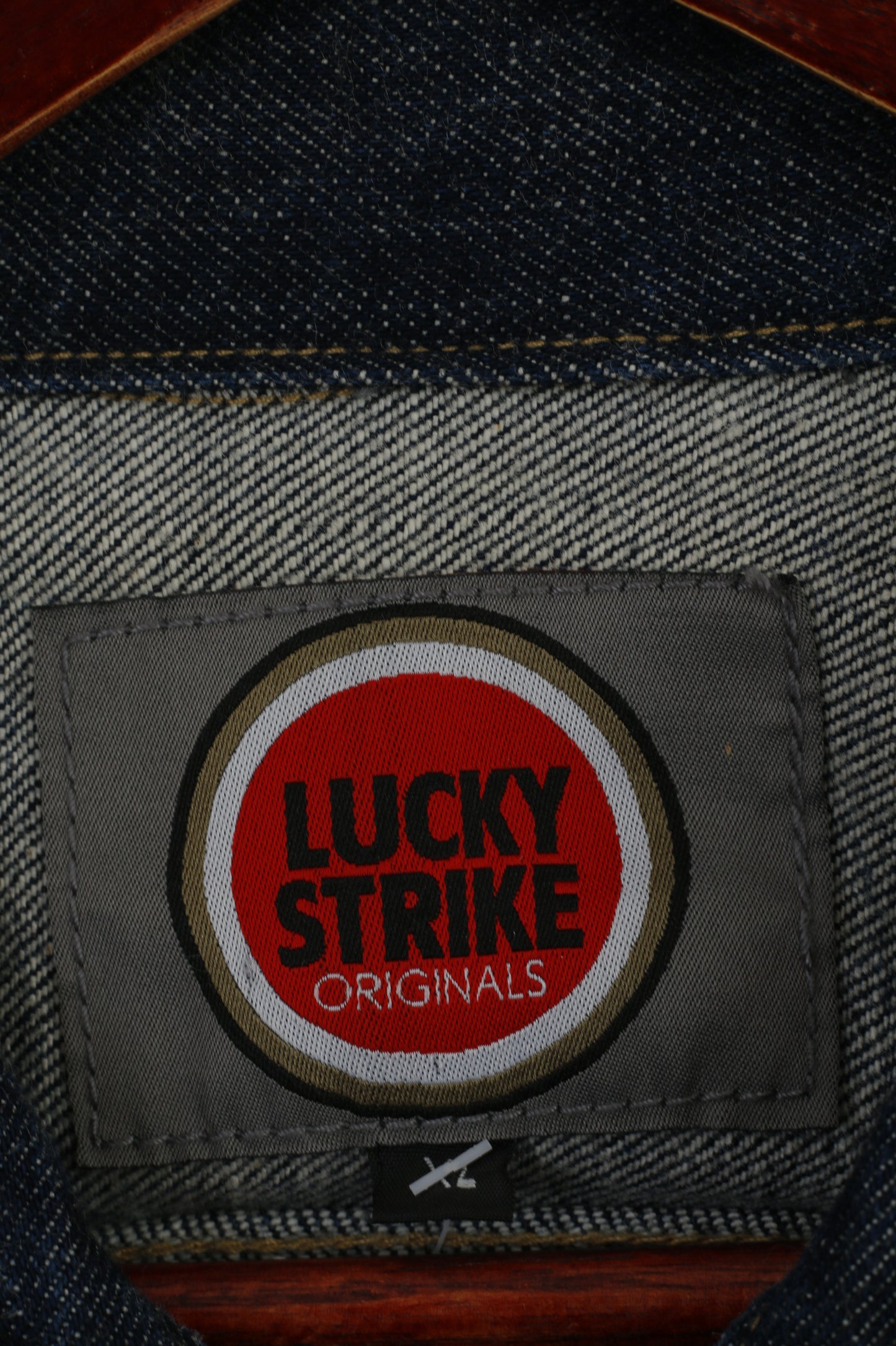 Lucky Strike Giacca di jeans XL da donna Top in jeans sbiaditi in cotone blu scuro vintage mattone