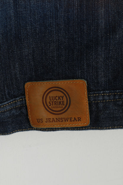 Lucky Strike Giacca di jeans XL da donna Top in jeans sbiaditi in cotone blu scuro vintage mattone