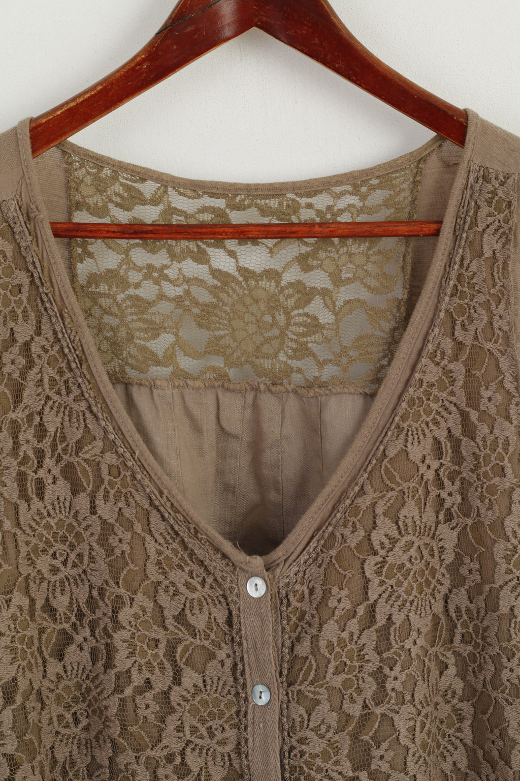 Made in Italy Chemise XXXL (XXL) pour femme Marron 100 % lin et dentelle sans manches