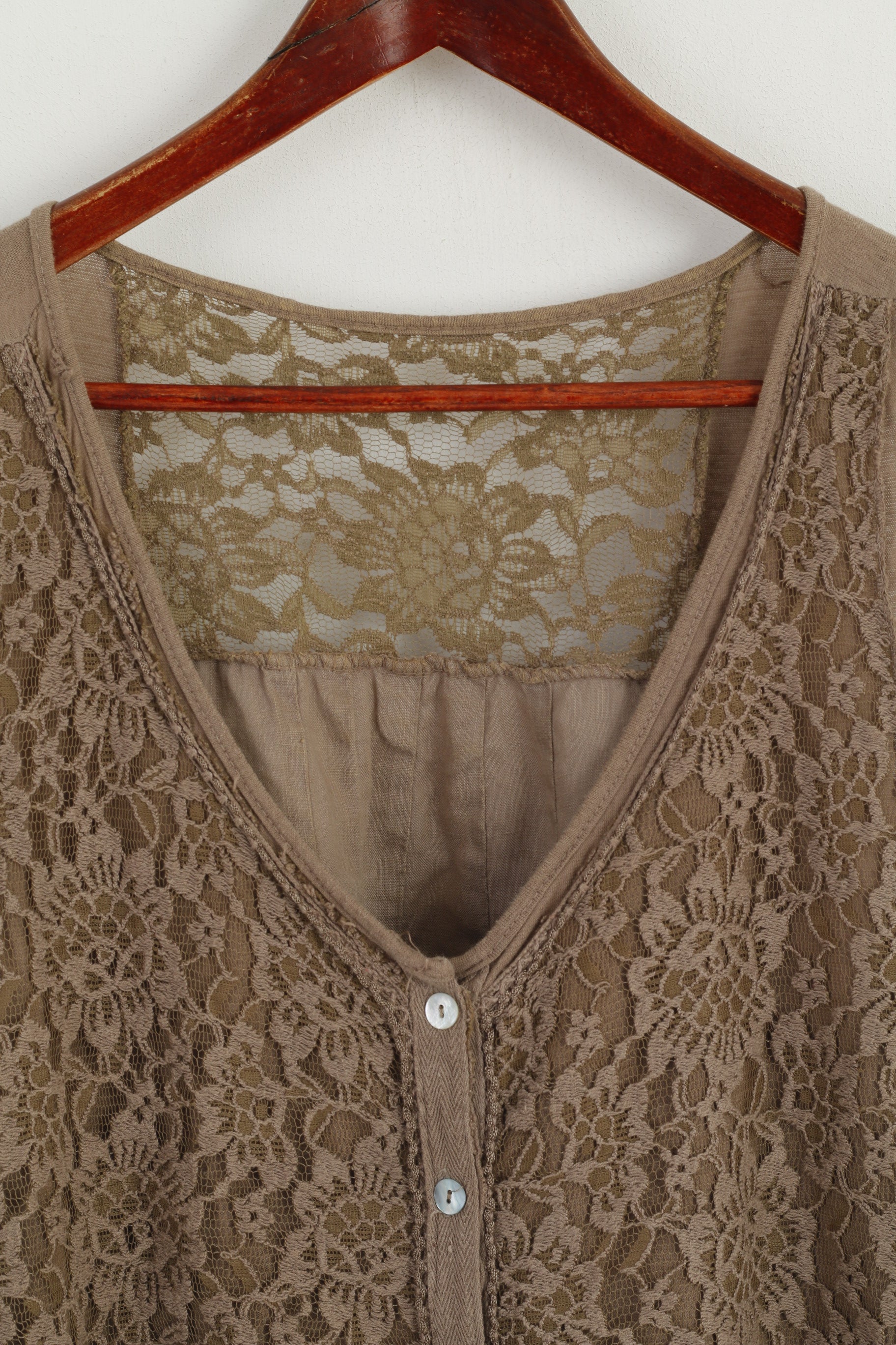 Made in Italy Chemise XXXL (XXL) pour femme Marron 100 % lin et dentelle sans manches