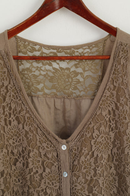 Camicia da donna XXXL (XXL) Made in Italy Top tunica senza maniche in pizzo marrone 100% lino