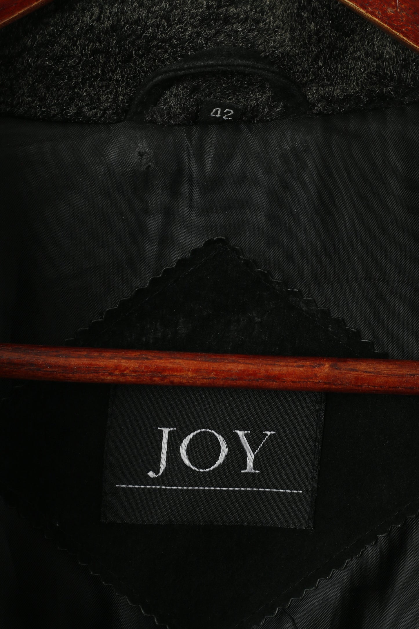 Joy Donna 42 M Giacca in pelle scamosciata color carbone con cerniera intera e collo in pelliccia