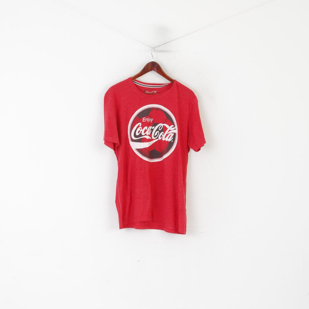 F&F Men L Shirt Red Cotton Enjoy Coca-Cola Football Crew Neck Casual Top