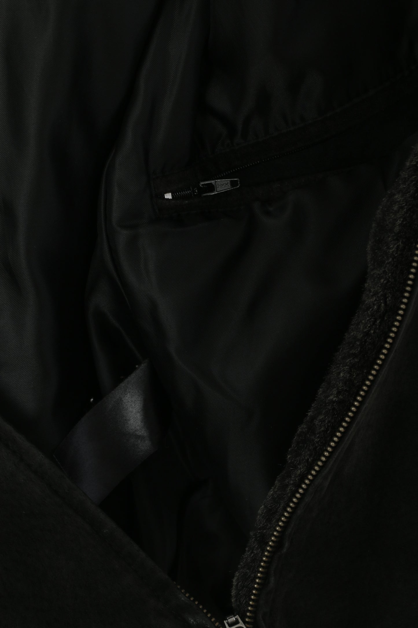 Joy Women 42 M Jacket Charcoal Leather Suede Full Zipper Fur Collar Top