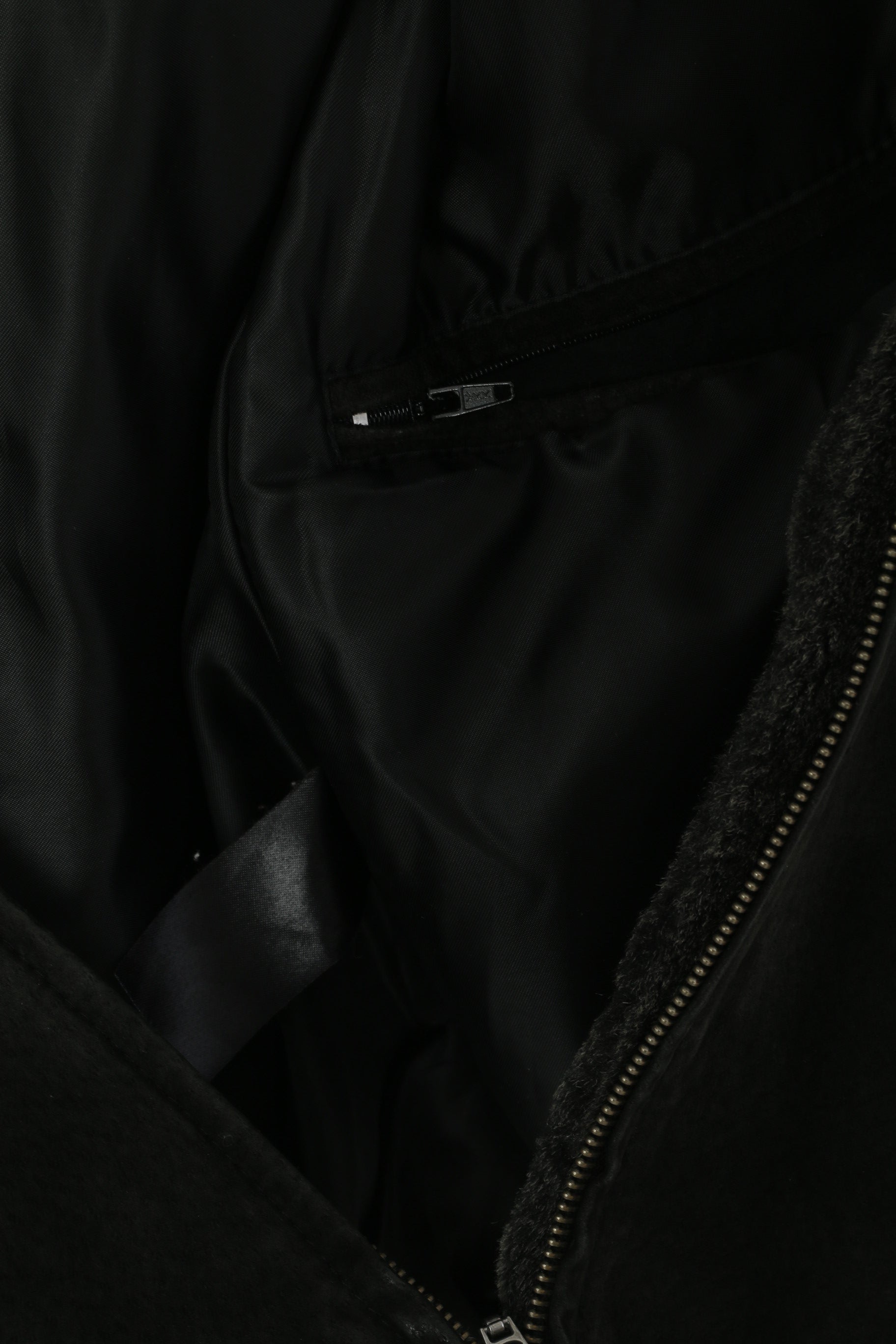 Joy Donna 42 M Giacca in pelle scamosciata color carbone con cerniera intera e collo in pelliccia