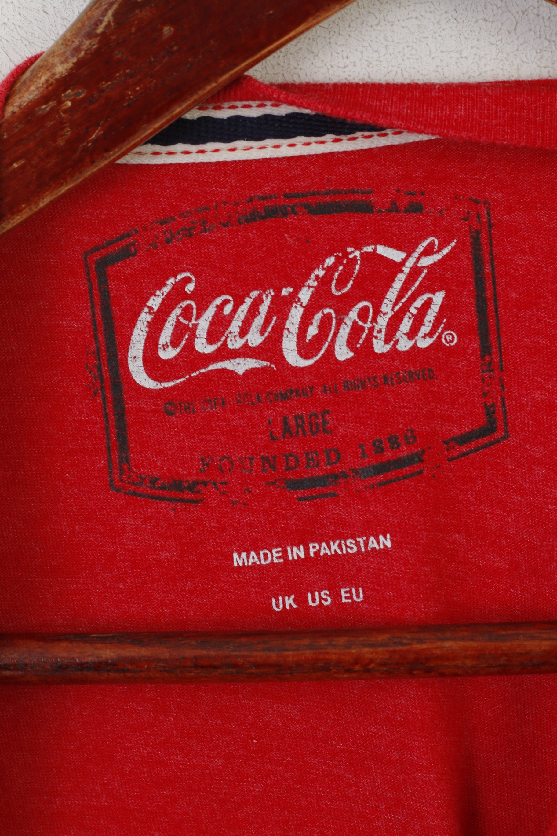 F&F Men L Shirt Red Cotton Enjoy Coca-Cola Football Crew Neck Casual Top