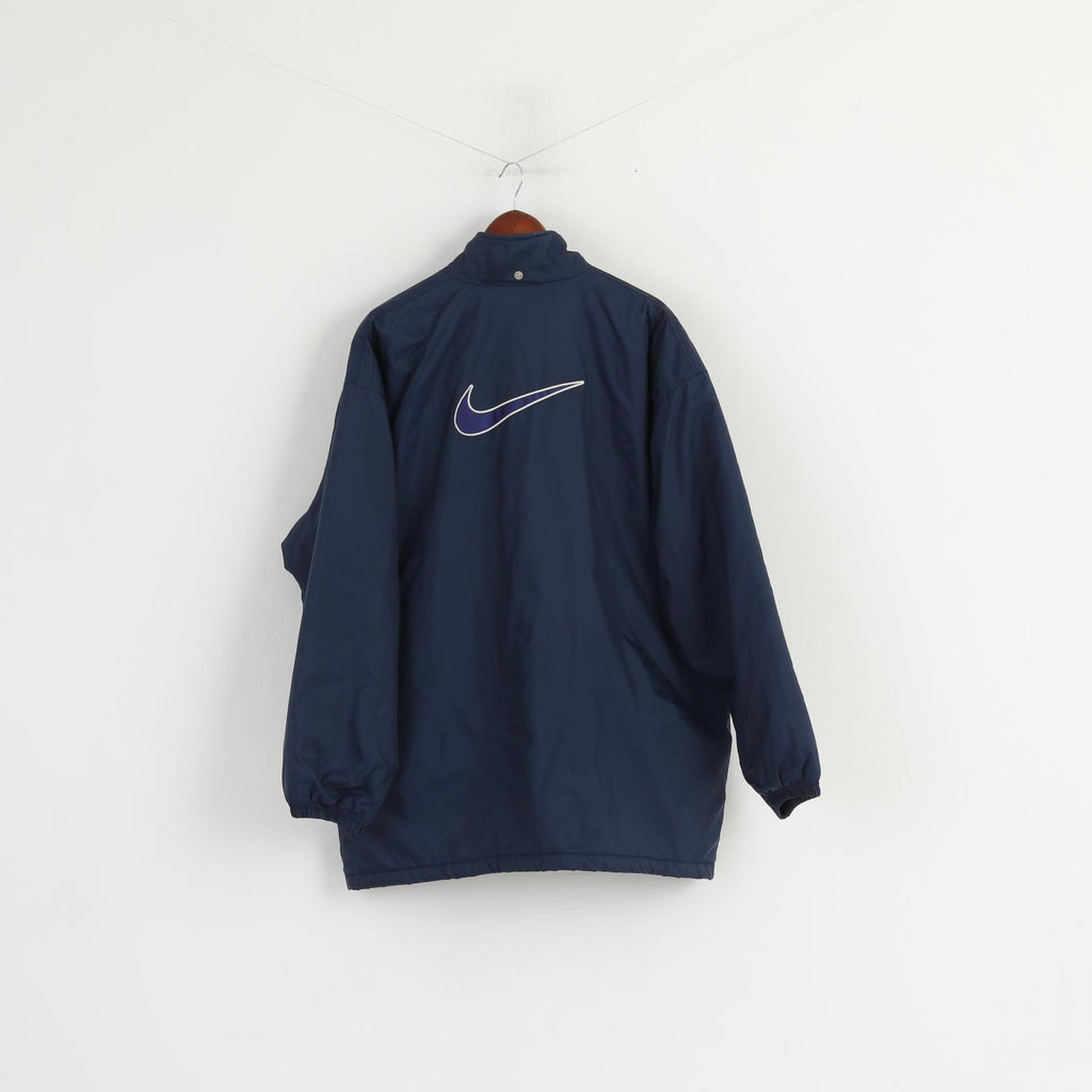 Giacca Nike Uomo L 183 Giacca blu navy in nylon impermeabile imbottita con cerniera intera retrò
