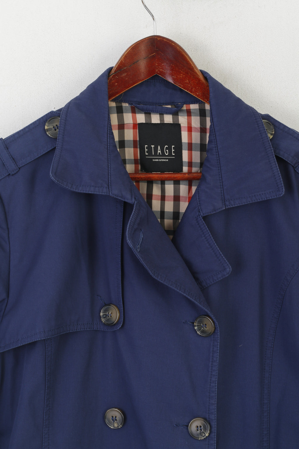 Etage Women 42 L Coat Navy Cotton Belted Danish Outerwear Belted Trench Top