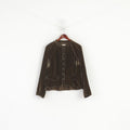 Jacqueline Riu Women 46 L Blazer Khaki Shiny Vintage Stand Up Collar Jacket