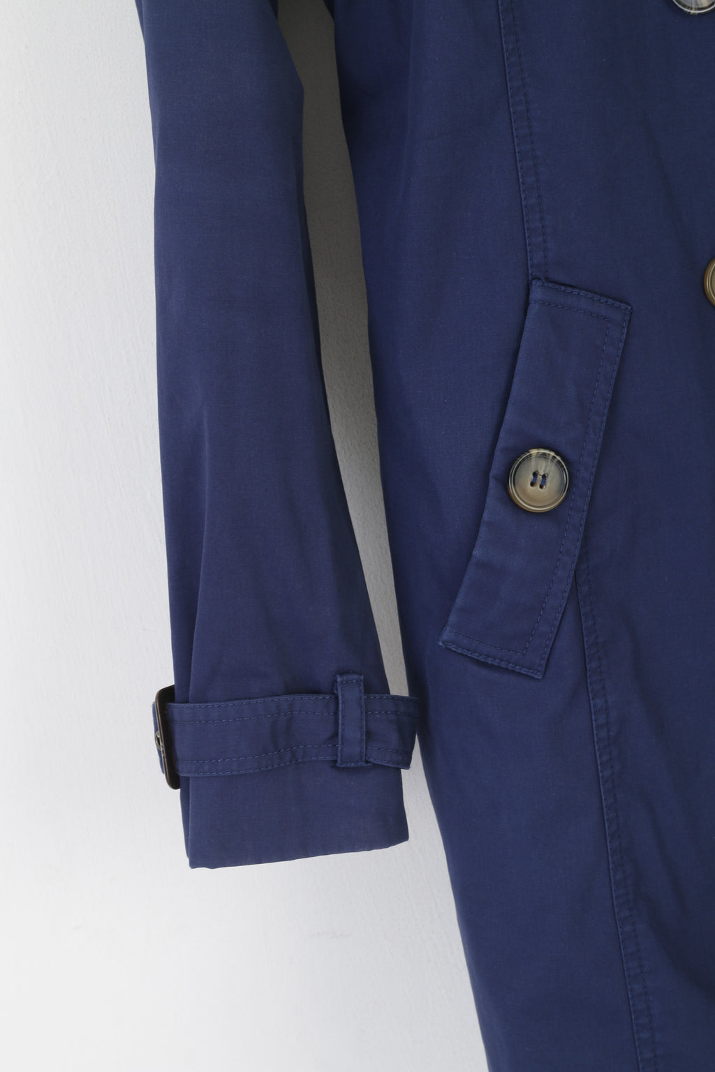 Etage Women 42 L Coat Navy Cotton Belted Danish Outerwear Belted Trench Top