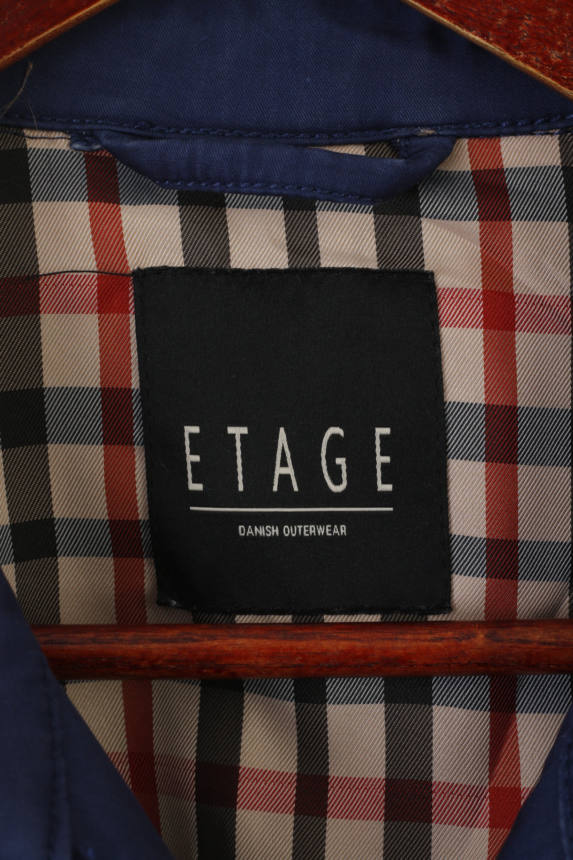 Etage Women 42 L Coat Navy Cotton Belted Danish Outerwear Belted Trench Top