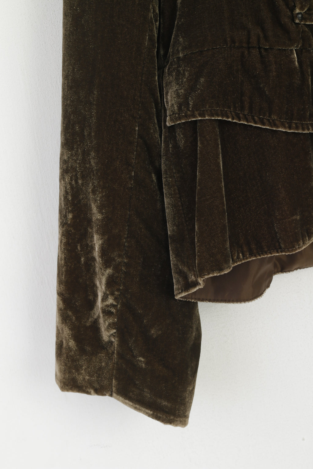 Jacqueline Riu Donna 46 L Blazer Giacca con colletto rialzato vintage lucido kaki