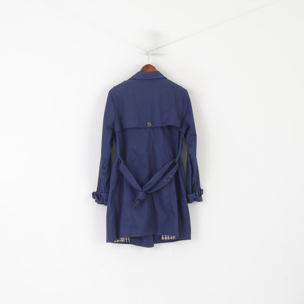 Etage Women 42 L Coat Navy Cotton Belted Danish Outerwear Belted Trench Top