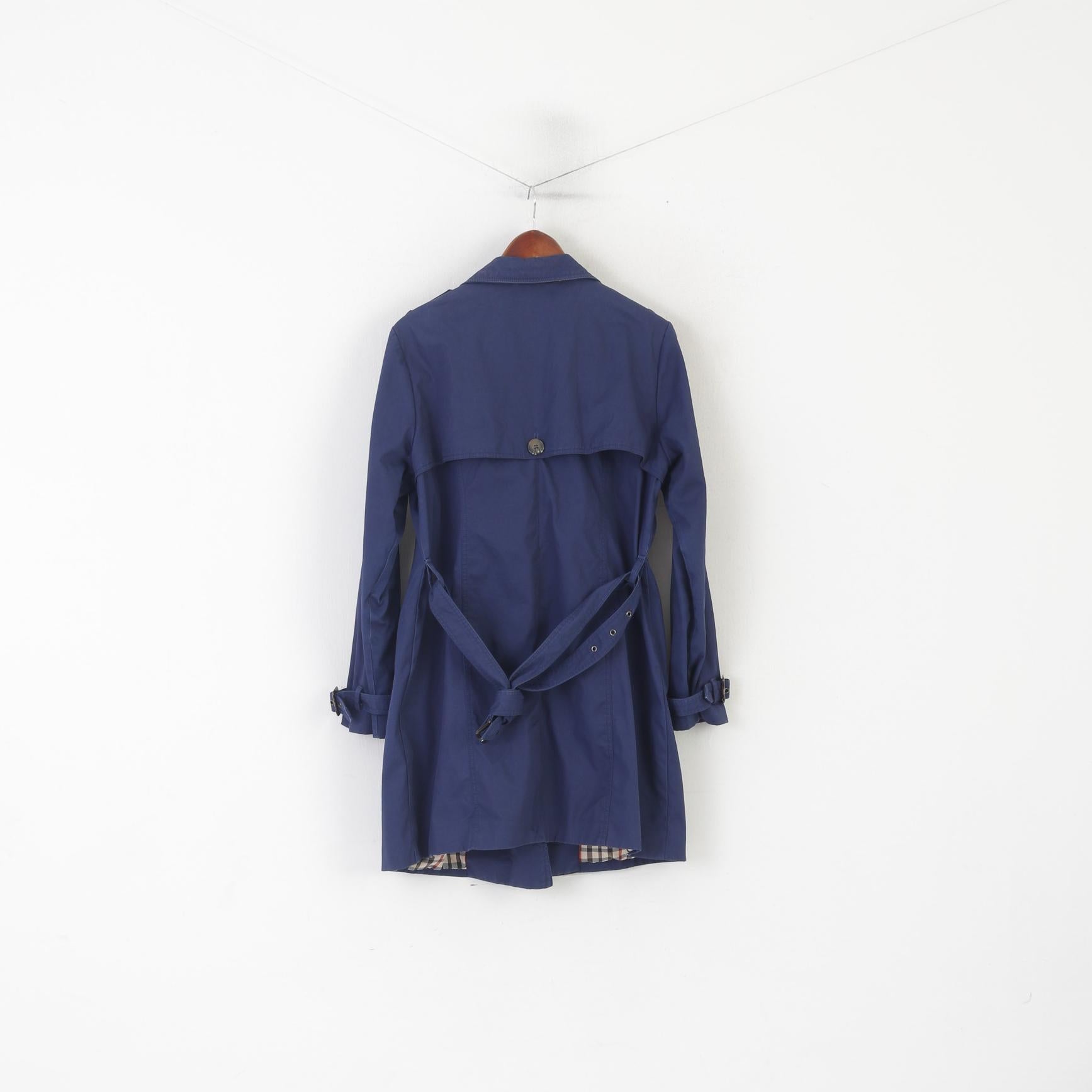 Etage Women 42 L Coat Navy Cotton Belted Danish Outerwear Belted Trench Top