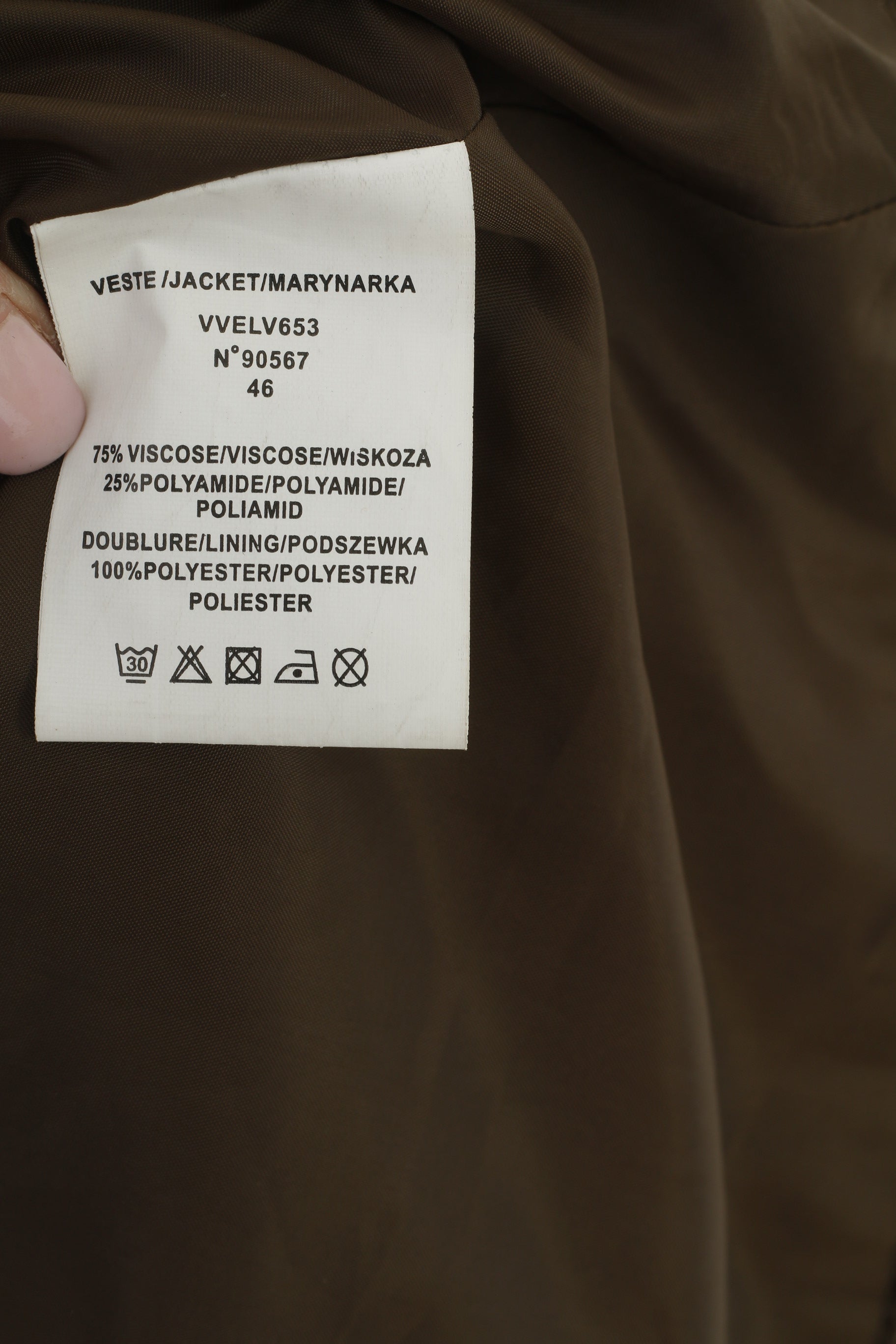 Jacqueline Riu Donna 46 L Blazer Giacca con colletto rialzato vintage lucido kaki