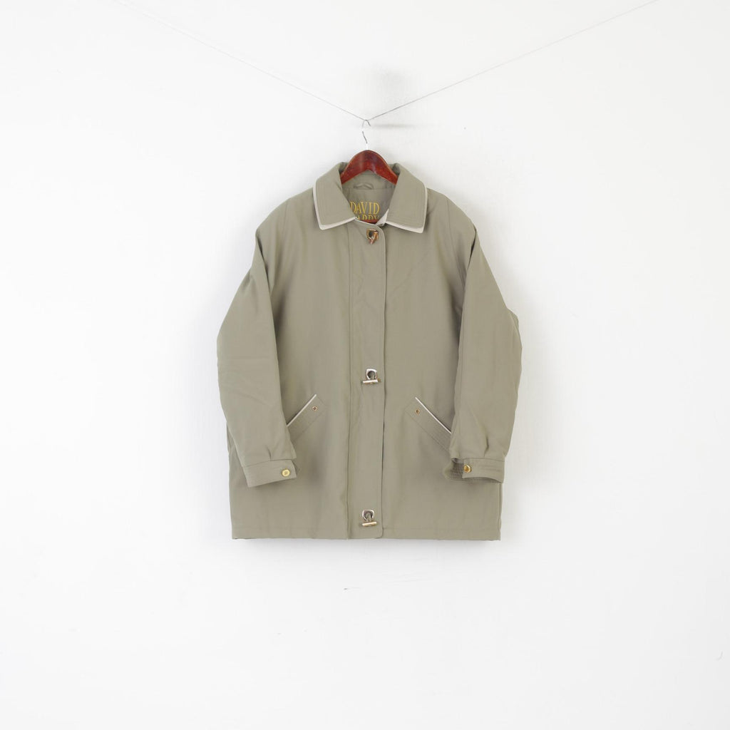David Barry Women 22 XXL Jacket Khaki Vintage Padded Zip Up Shoulder Pads Top