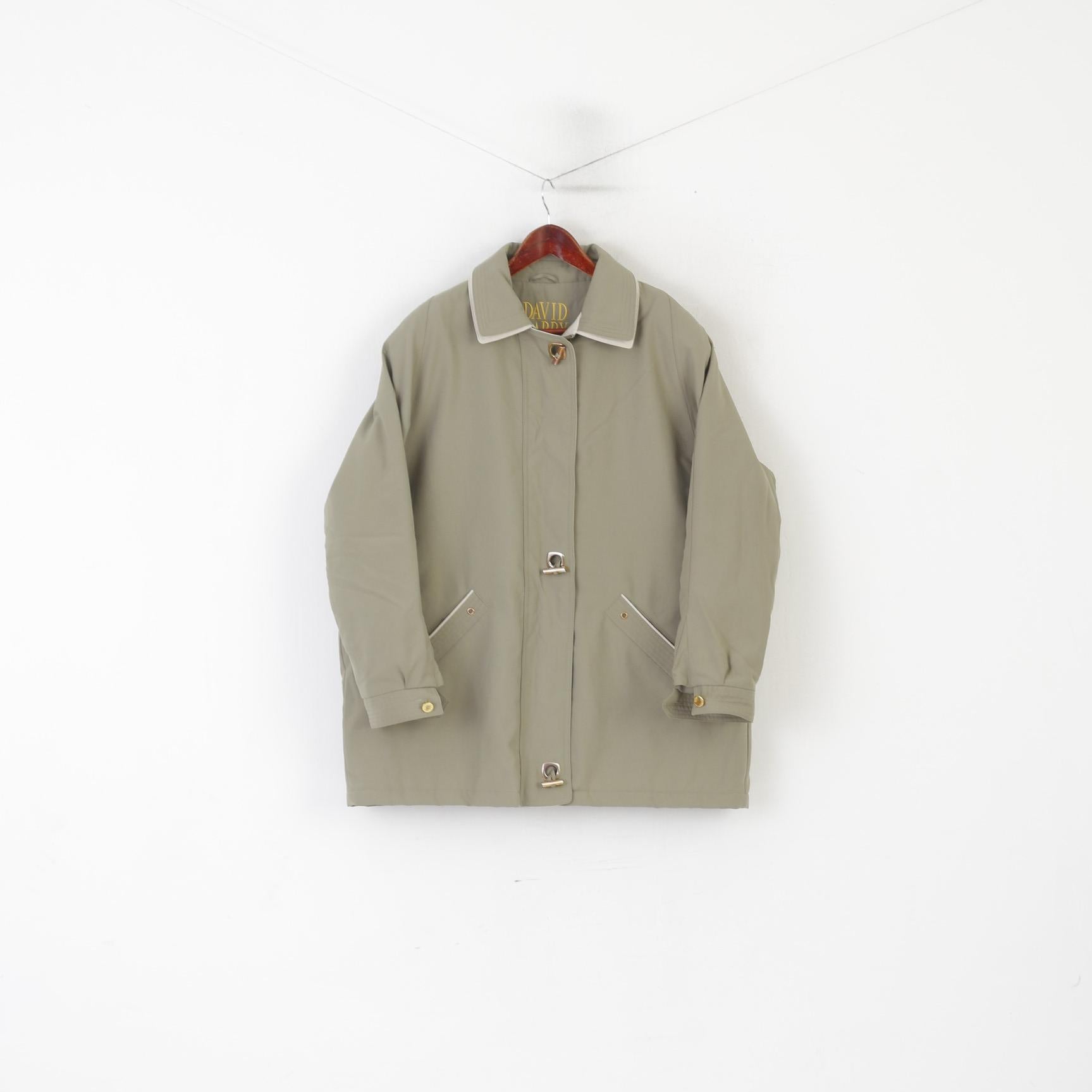 David Barry Women 22 XXL Jacket Khaki Vintage Padded Zip Up Shoulder Pads Top