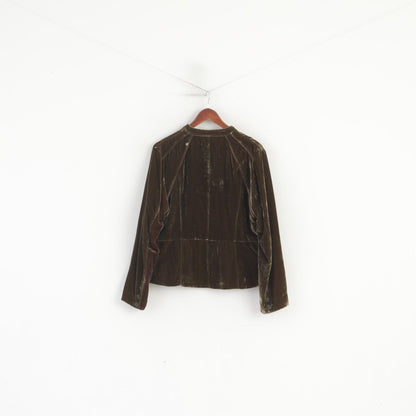Jacqueline Riu Women 46 L Blazer Khaki Shiny Vintage Stand Up Collar Jacket