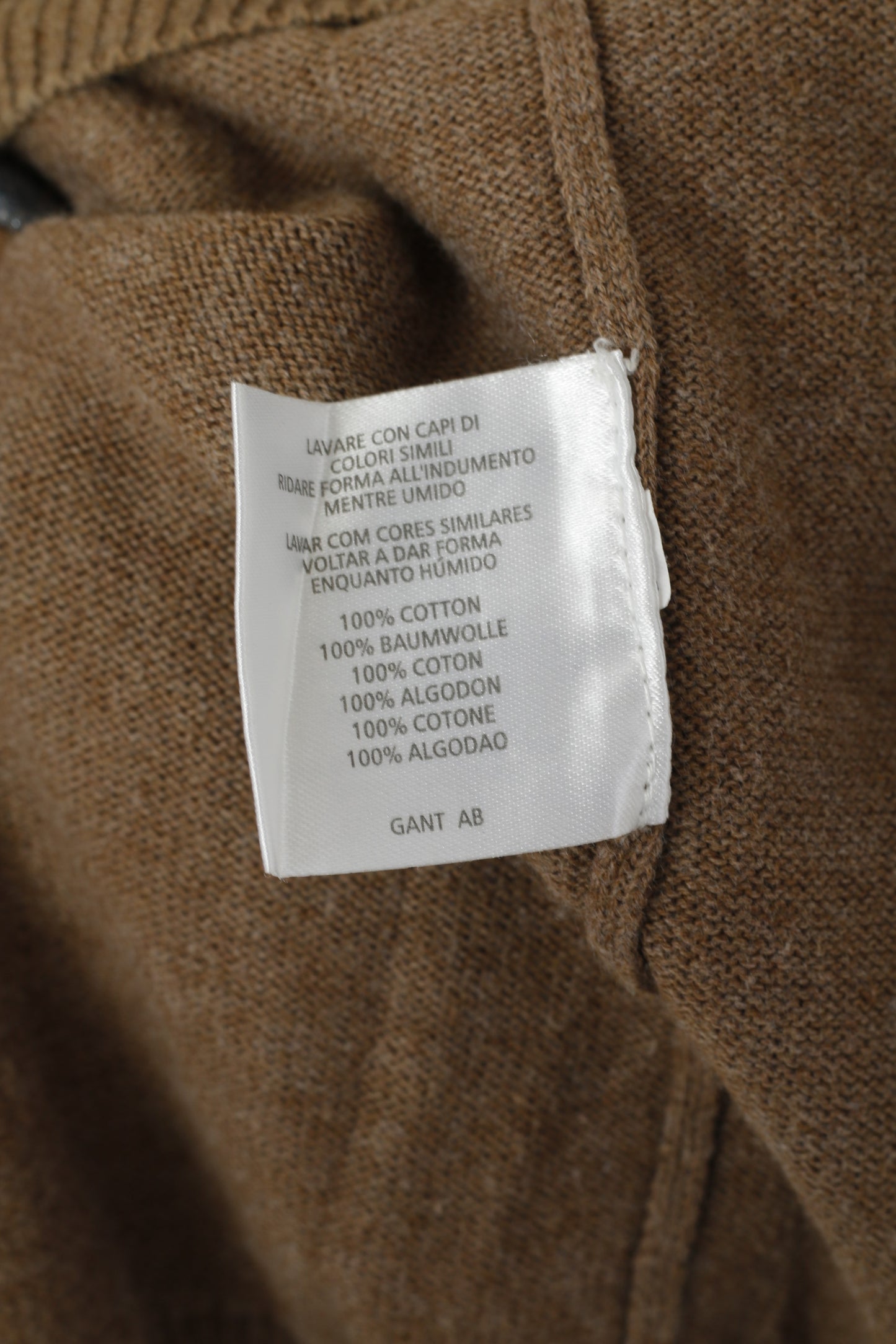 Gant Men XXL Jumper Brown 100% Cotton Logo V Neck Plain Soft Sweater