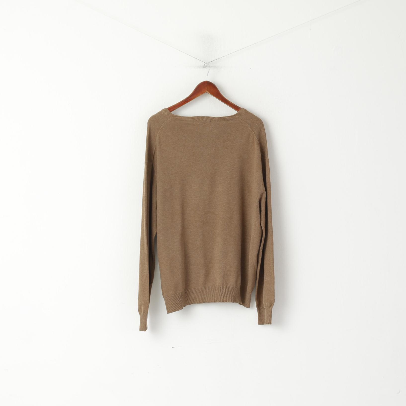 Gant Maglione XXL da uomo marrone 100% cotone con logo scollo a V, maglione morbido e semplice
